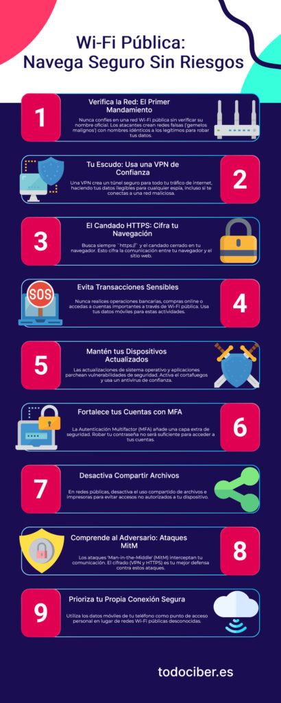 Es seguro conectarse a una red wifi abierta: Infografia 10 mandamientos WI-FI Publicas
