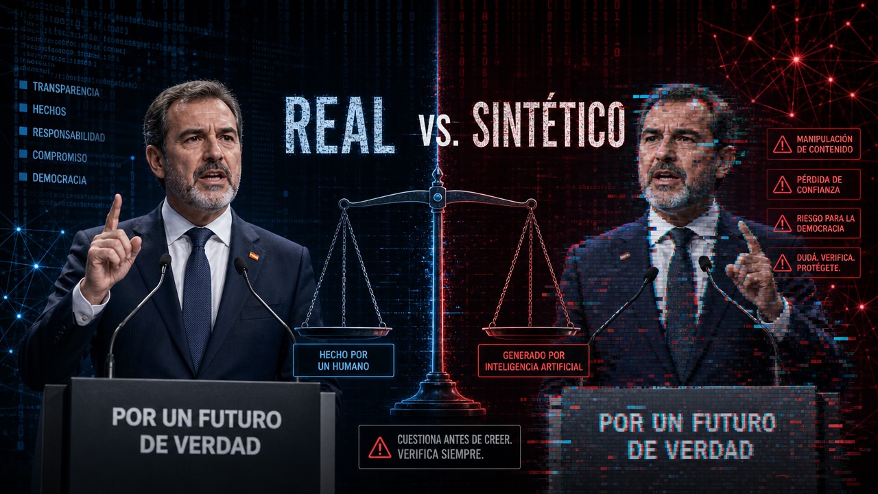 IA generativa y desinformación electoral: comparación entre contenido real y deepfake sintético de candidato político (120 caracteres)
